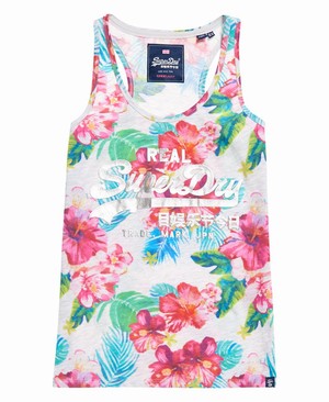 Superdry Vintage Logo Hibiscus All Over Print Női Mellény Fehér/Zöld/Piros | WGYEK0516